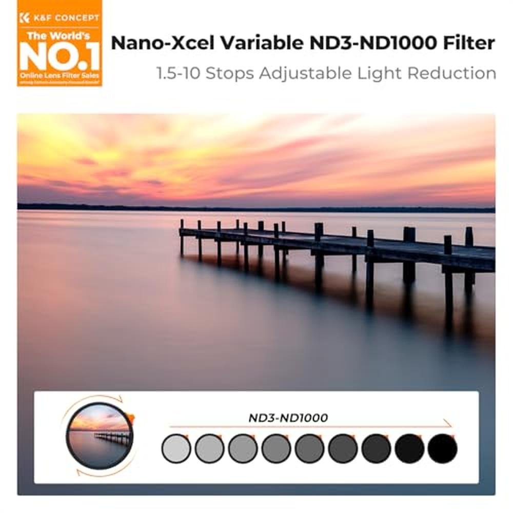 K&F CONCEPT 82mm Variable ND Lens Filter ND3-ND1000 (1.5-10 – Side View
