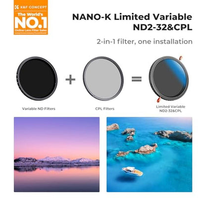 K&F CONCEPT 82mm Variable ND2-32 (1-5 Stops) & Circular – Side View