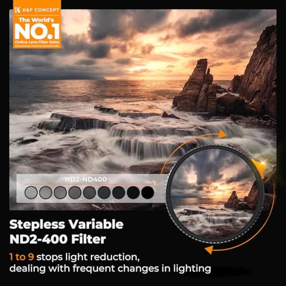 K&F CONCEPT 86mm Putter Variable ND Filter ND2-ND400 (1-9 – Side View