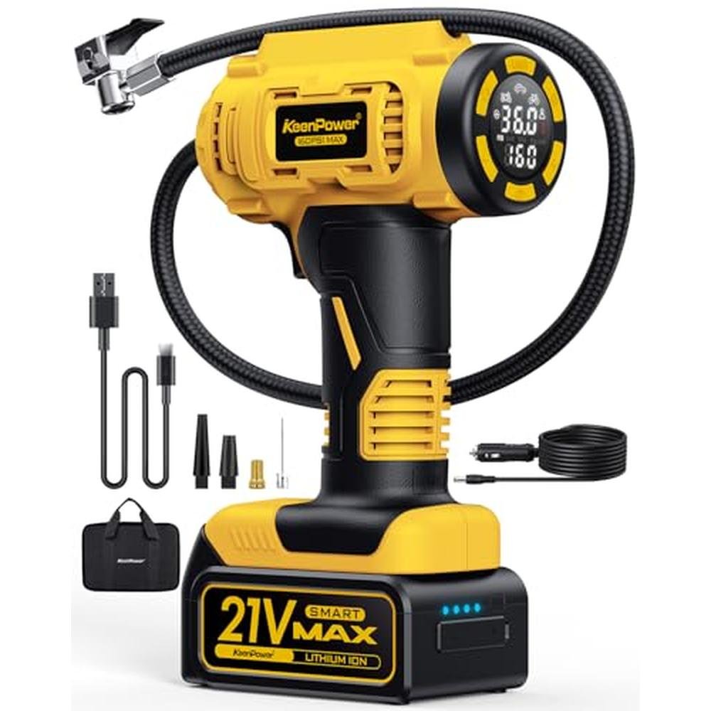 Air Tire Inflator: KeenPower Cordless Portable Air – Front View