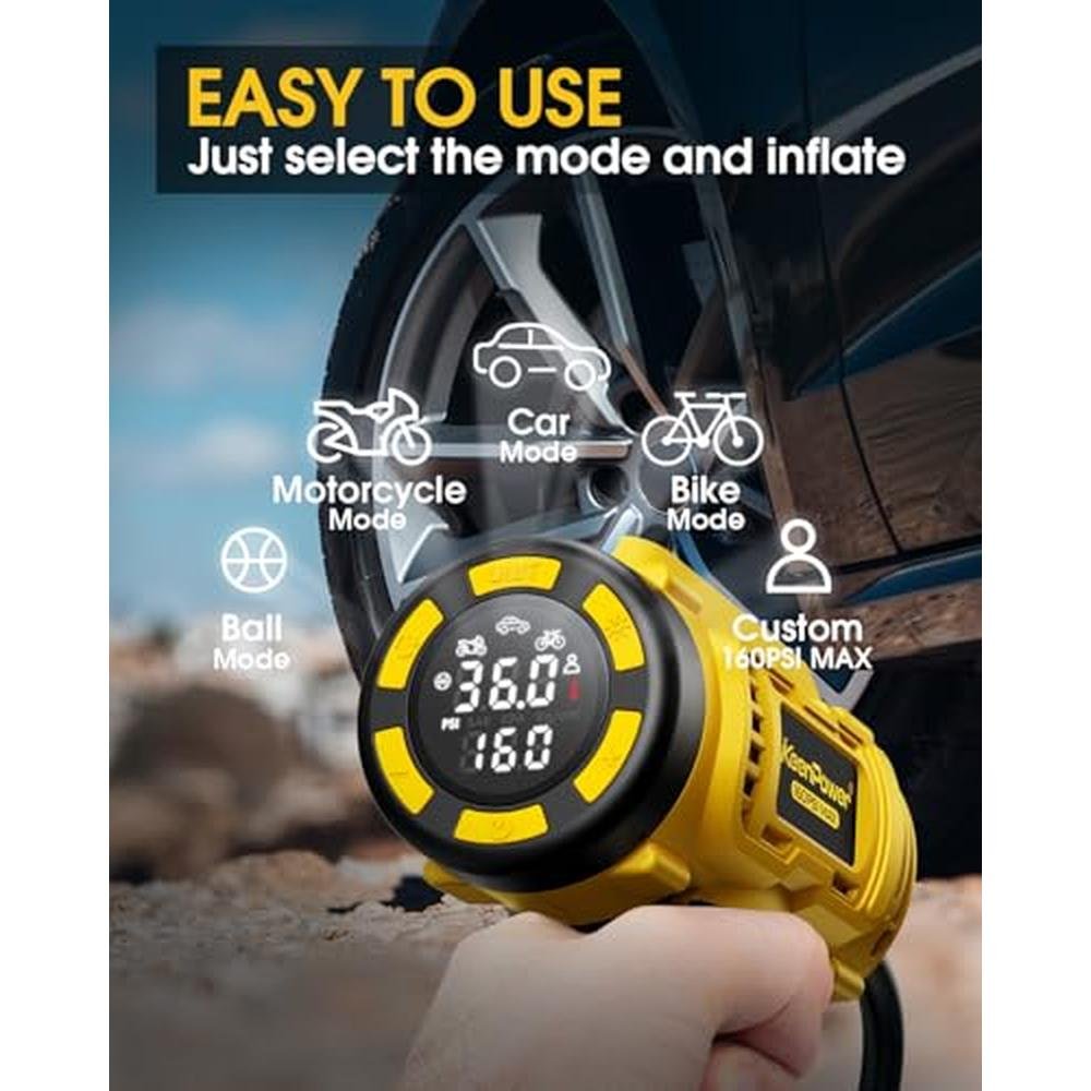 Air Tire Inflator: KeenPower Cordless Portable Air – Side View