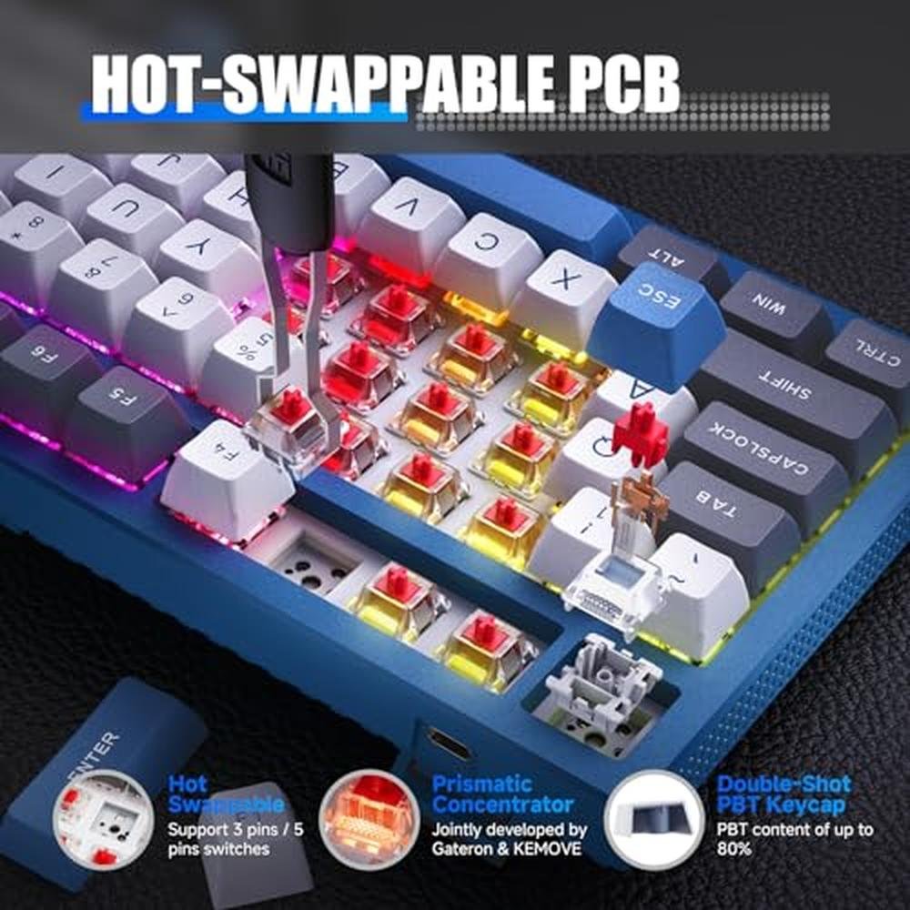 Kemove K87 Wireless TKL Mechanical Gaming Keyboard – Side View