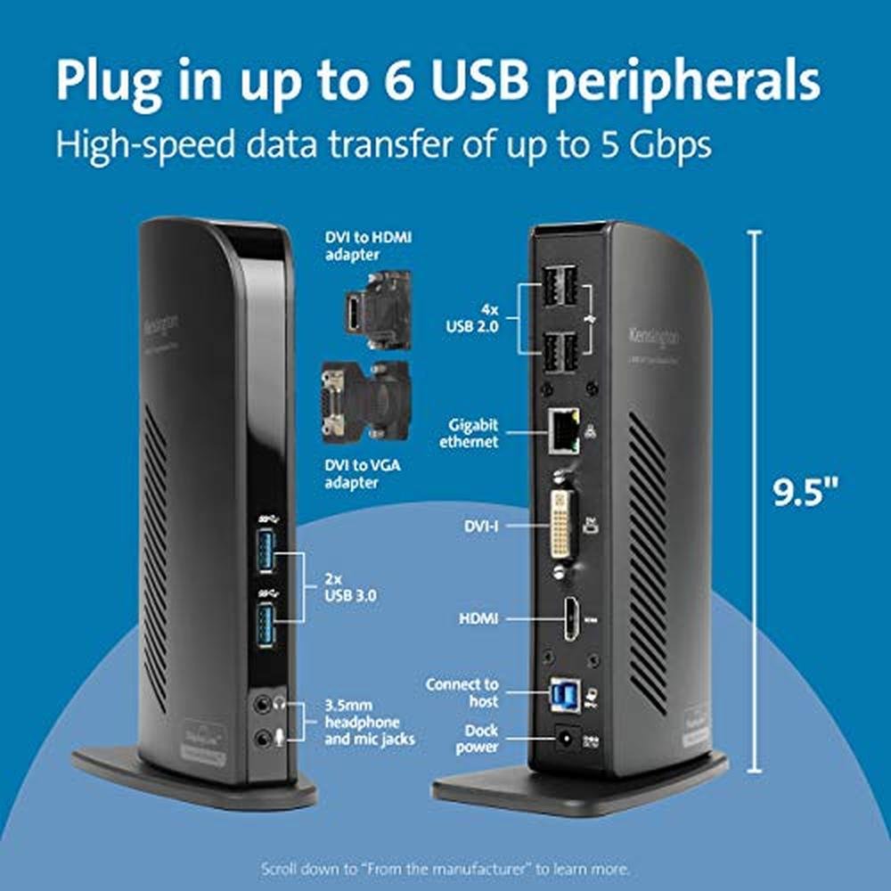 Kensington Dual Display Docking Station – Side View