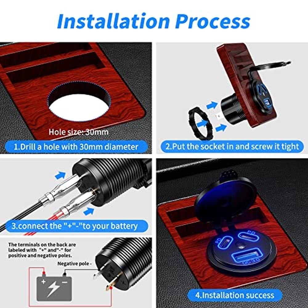 Car Port: Kewig 12V USB Outlet Car Charge 108W Super Fast – Side View