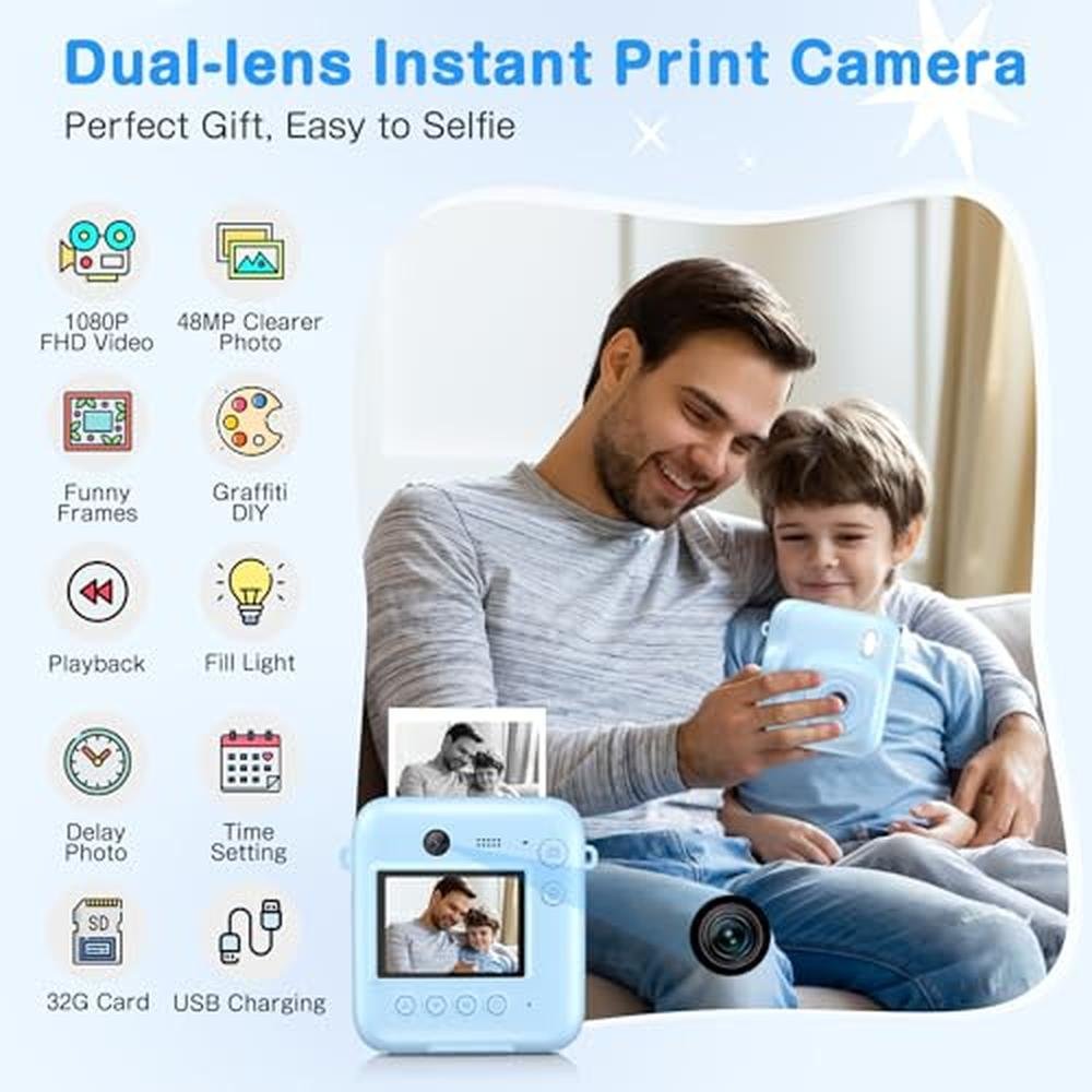 Kids Camera: Instant Print Dual Lens 48MP Digital Camera – Side View