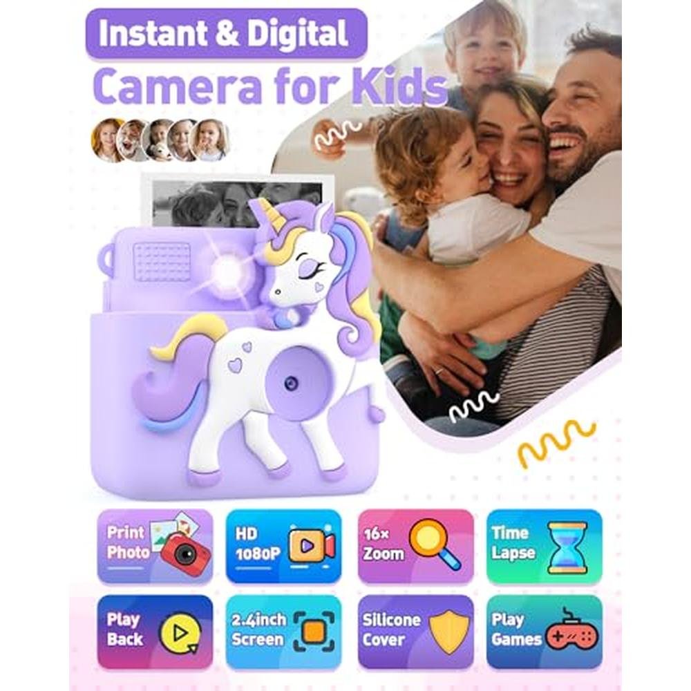 Kids Camera Instant Print: 1080P Digital Camera for Girls – Side View