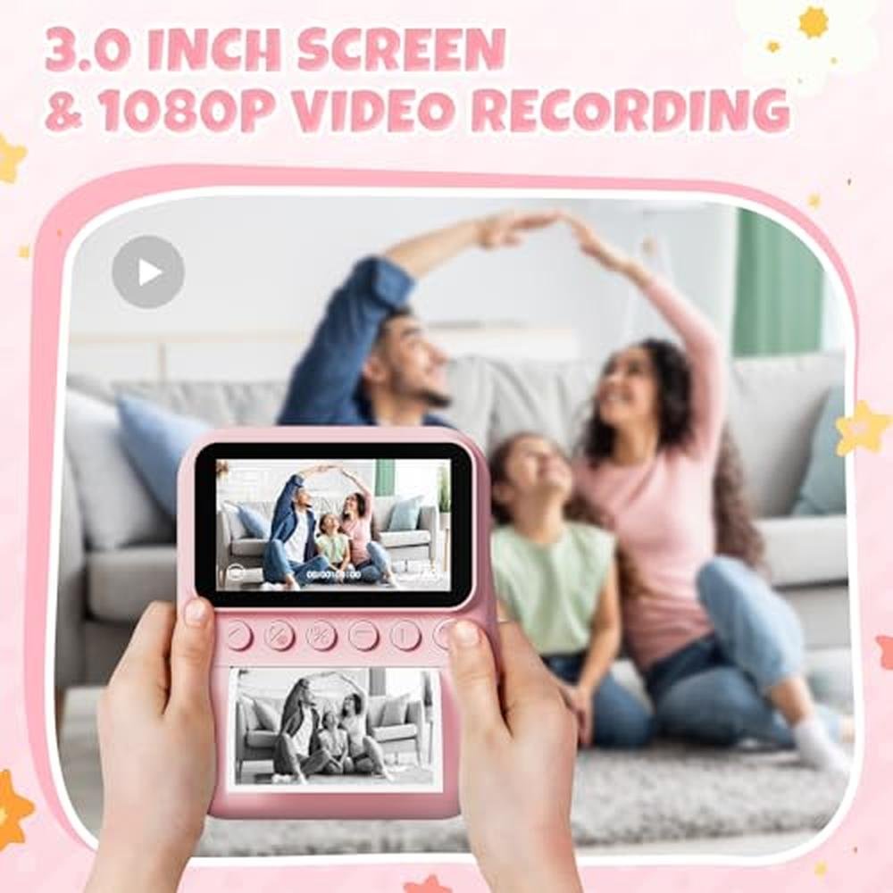 Kids Instant Print Camera: 3.0'' Screen 48MP Photo 1080p HD – Side View