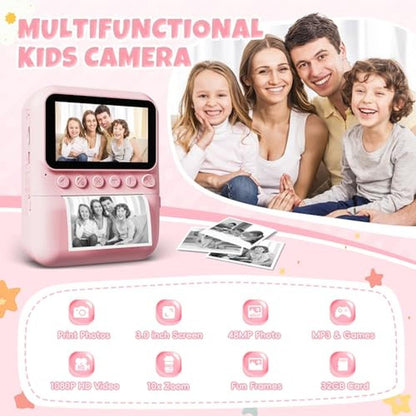 Kids Instant Print Camera: 3.0'' Screen 48MP Photo 1080p HD – Close-up Detail