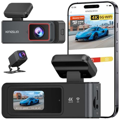 Kingslim Dash Cam: 4K Front and Rear Camera with 64GB SD – Front View