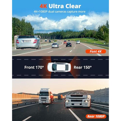 Kingslim Dash Cam: 4K Front and Rear Camera with 64GB SD – Side View
