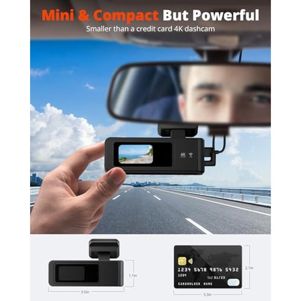 Kingslim Dash Cam: 4K Front and Rear Camera with 64GB SD – Close-up Detail
