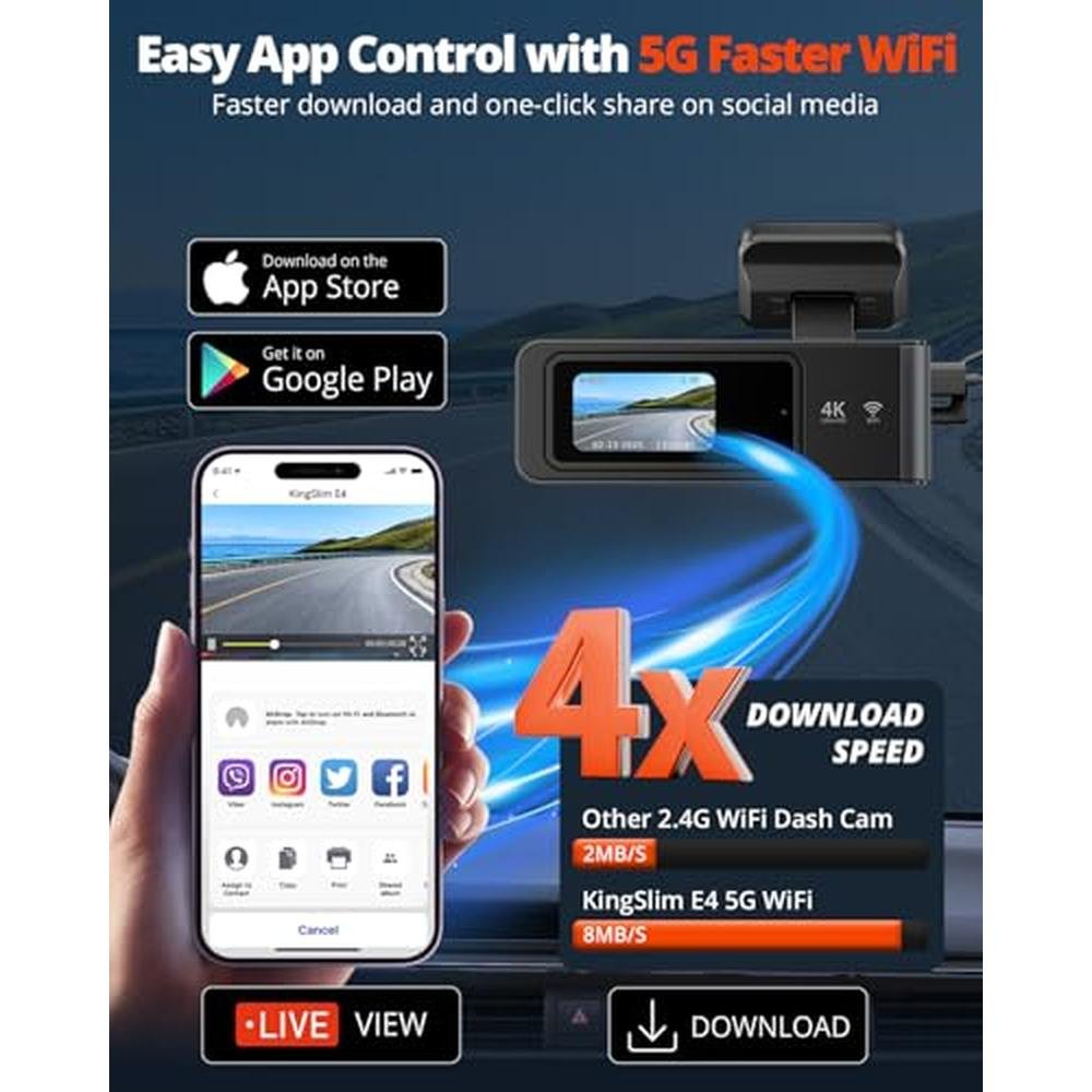 Kingslim Dash Cam: 4K Front and Rear Camera with 64GB SD – In Use