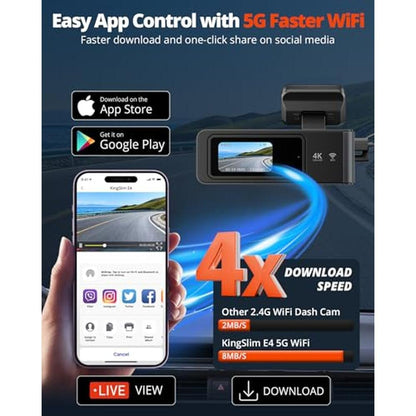 Kingslim Dash Cam: 4K Front and Rear Camera with 64GB SD – In Use