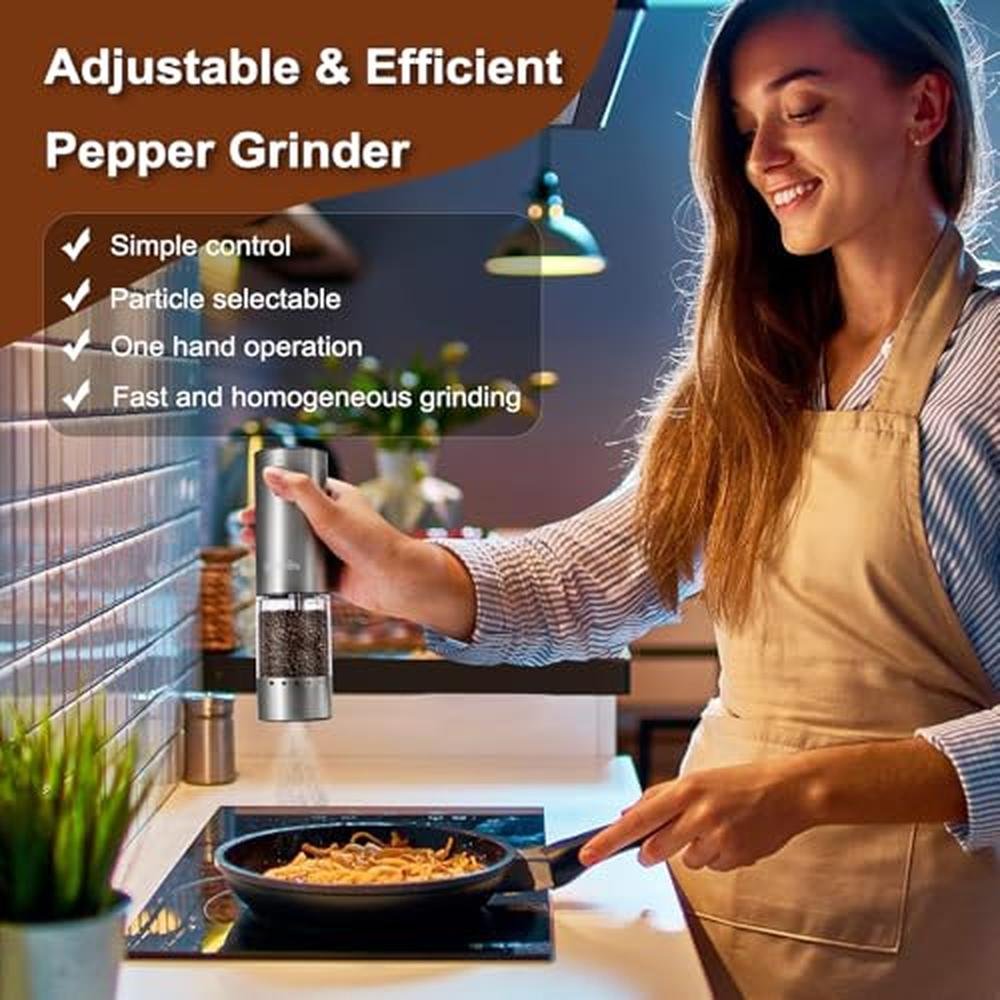 Salt Pepper Grinder Set: Electric Stainless Steel Auto – Side View