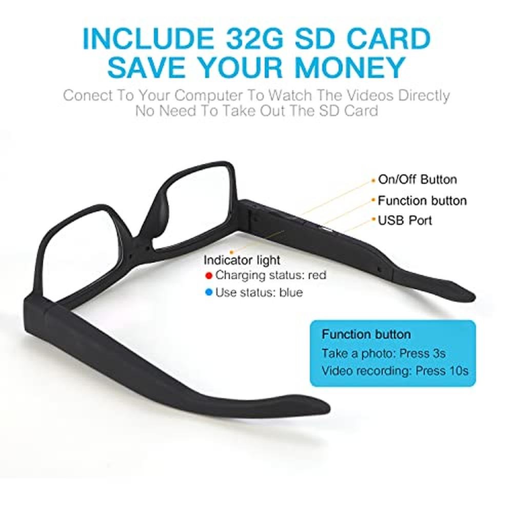 Camera Glasses: KLSYQ 1080p HD Smart Video Recording Glasses – Side View