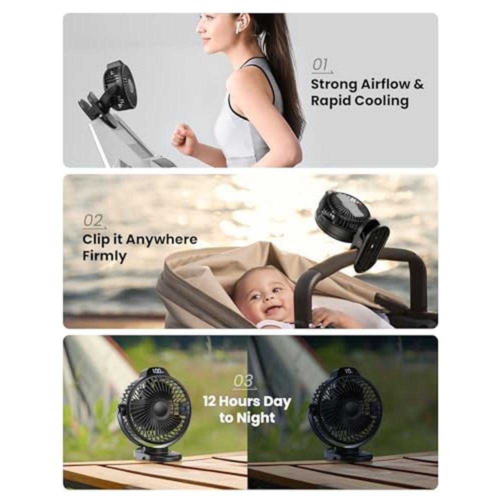 Koonie Fan: Koonie Portable Clip-On Fan Small Rechargeable – Side View