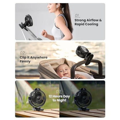 Koonie Fan: Koonie Portable Clip-On Fan Small Rechargeable – Side View