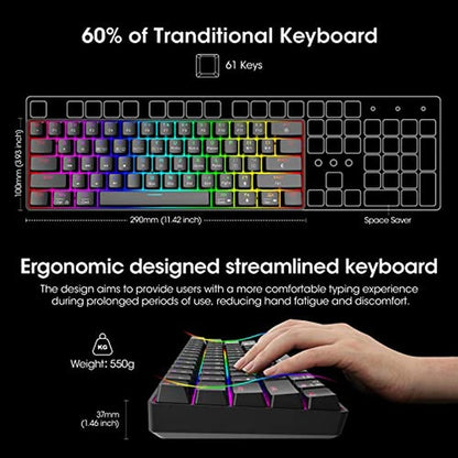 Keyboards Koorui: Koorui 60 Gaming Keyboards 61 Keys Wired – Side View