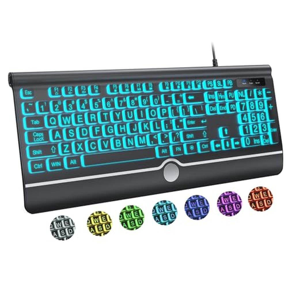 Keyboard Easy: KOPJIPPOM Large Print Backlit Computer – Front View