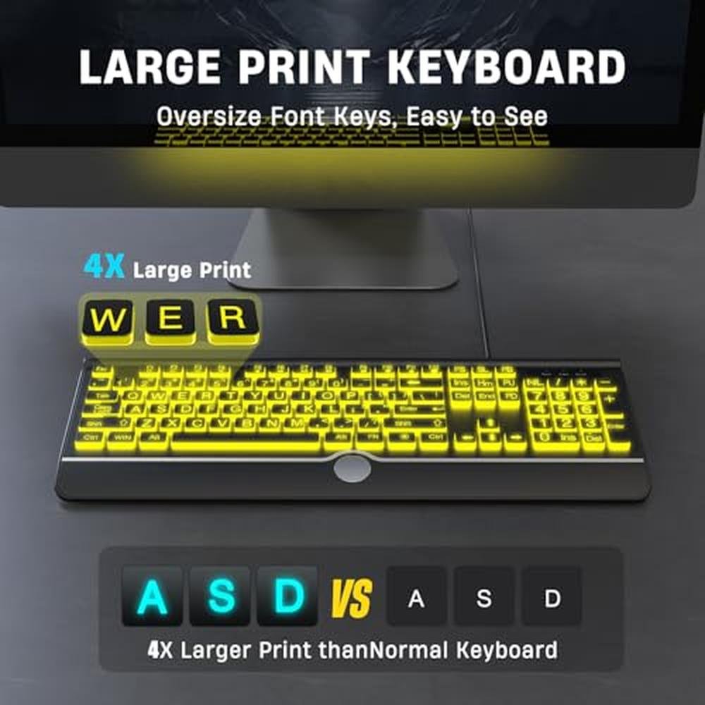 Keyboard Easy: KOPJIPPOM Large Print Backlit Computer – In Use