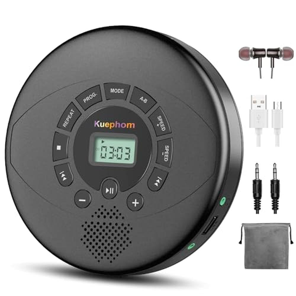 Portable CD Player: Kuephom Discman Rechargeable Walkman CD – Front View