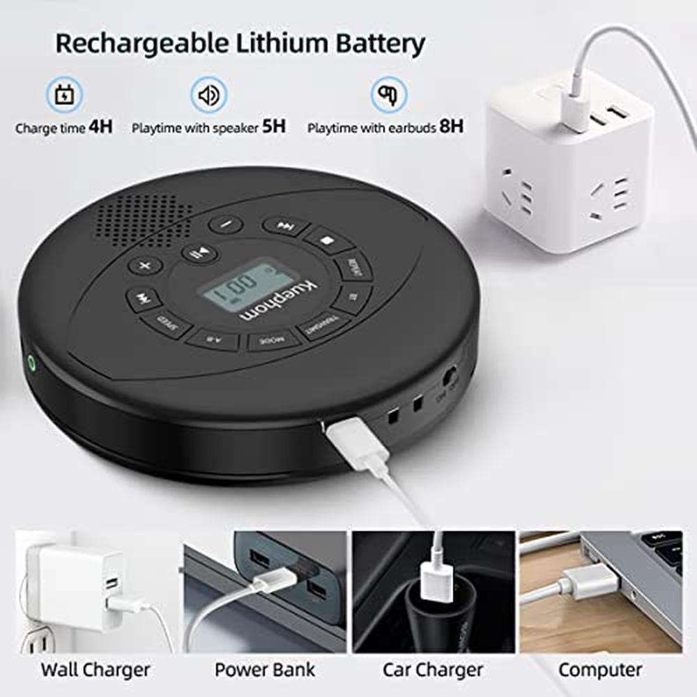 Portable CD Player: Kuephom Discman Rechargeable Walkman CD – Side View