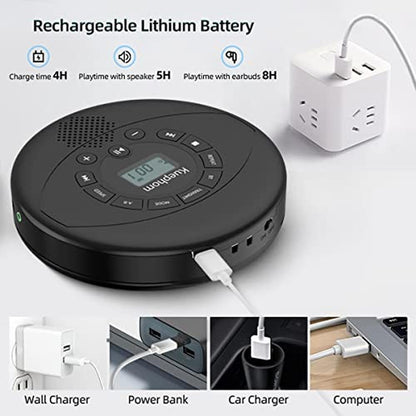 Portable CD Player: Kuephom Discman Rechargeable Walkman CD – Side View