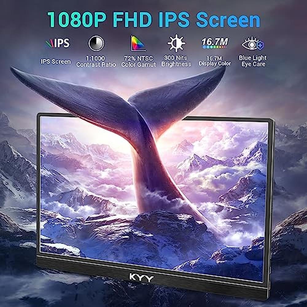 KYY Portable Monitor: 15.6'' FHD 1080P USB C HDMI Gaming – Side View