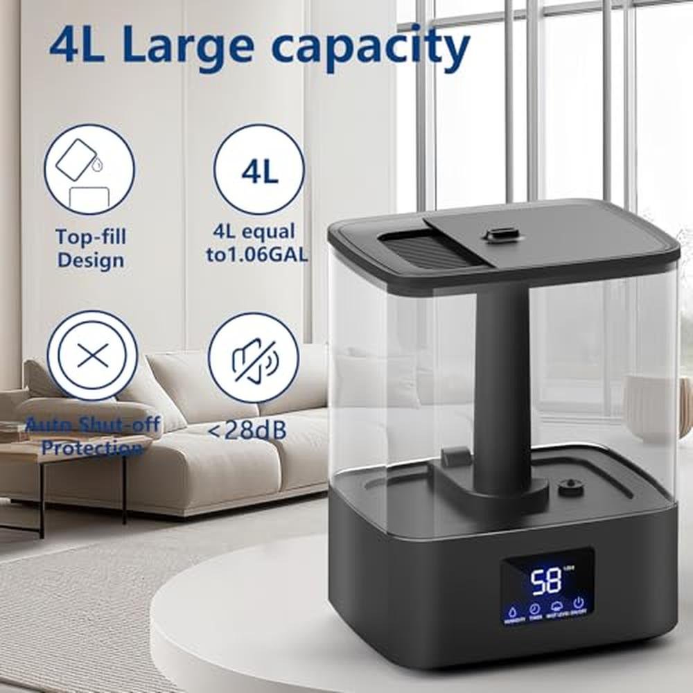 Bedroom Mist: KZF 4L Top Fill Humidifiers 60h Runtime Cool – Side View