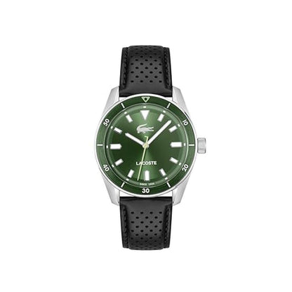 Lacoste Boston: Lacoste Men's 3H Quartz Watch Leather Strap – Front View