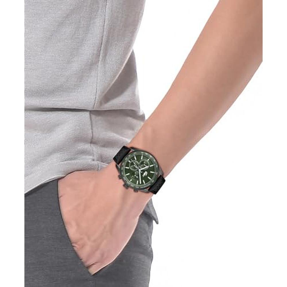 Men Watch: Lacoste Boston Men's Chronograph Watch Leather – Side View
