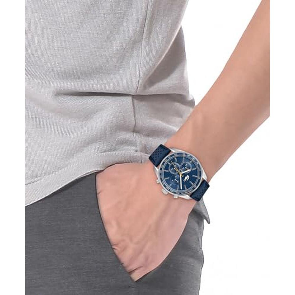 Men Watch: Lacoste Boston Men's Chronograph Watch Leather – Side View