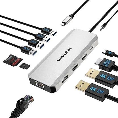 Laptop Docking Station: 12-in-1 Triple Display USB-C Hub – Front View