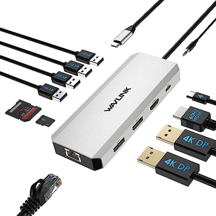 Laptop Docking Station: 12-in-1 Triple Display USB-C Hub – Front View