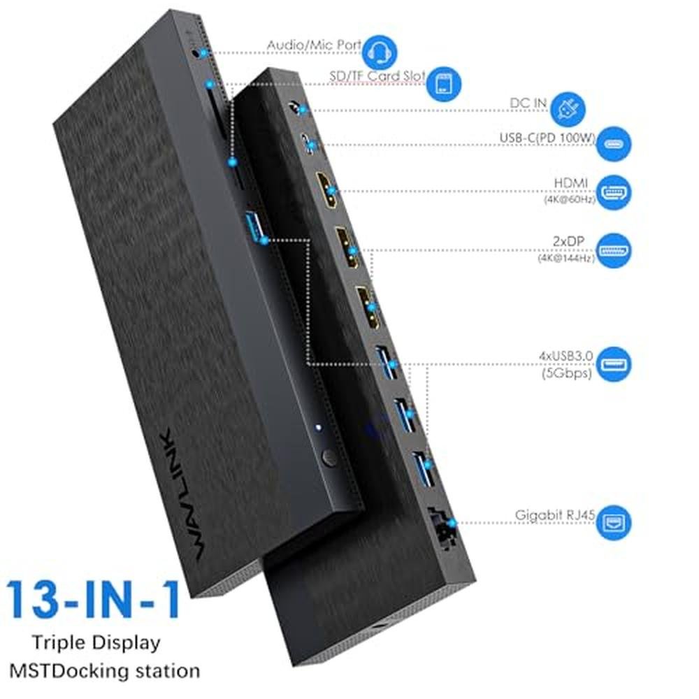 Docking Station: Wavlink 13-IN-1 USB-C Triple Display Dock – Side View