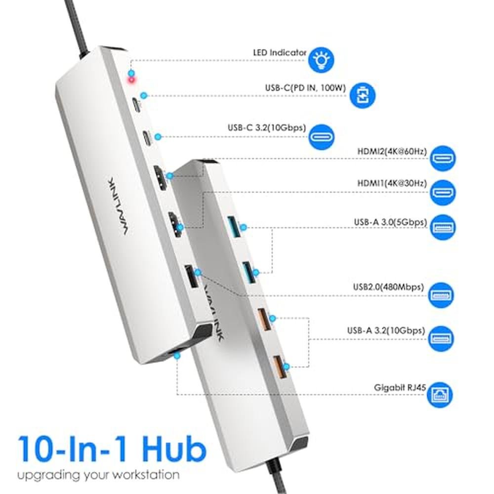 Docking Station: WAVLINK 10Gbps Dual HDMI Laptop Docking – Side View