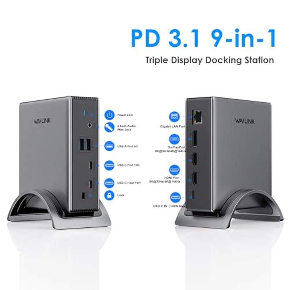 Docking Station: WAVLINK PD3.1 Triple Display Docking – Side View