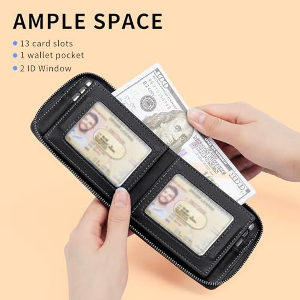 LATKWO Mens RFID Blocking Zipper Wallet with 2 ID Windows – Side View