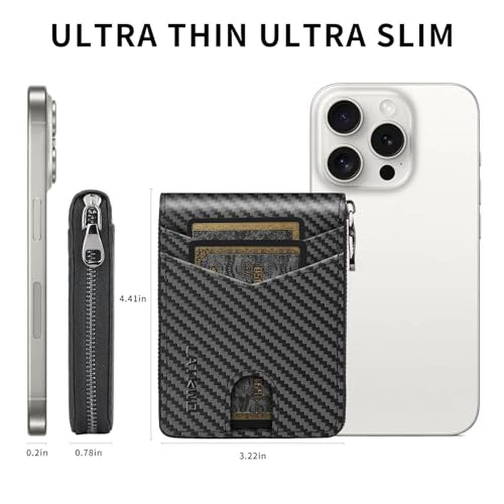 LATKWO Mens RFID Blocking Zipper Wallet with 2 ID Windows – Close-up Detail