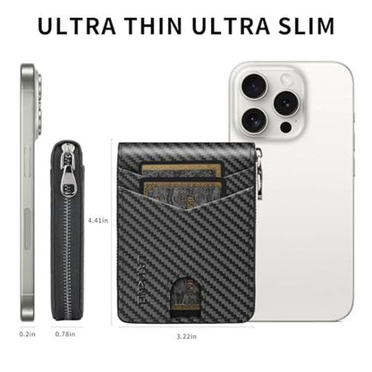 LATKWO Mens RFID Blocking Zipper Wallet with 2 ID Windows – Close-up Detail