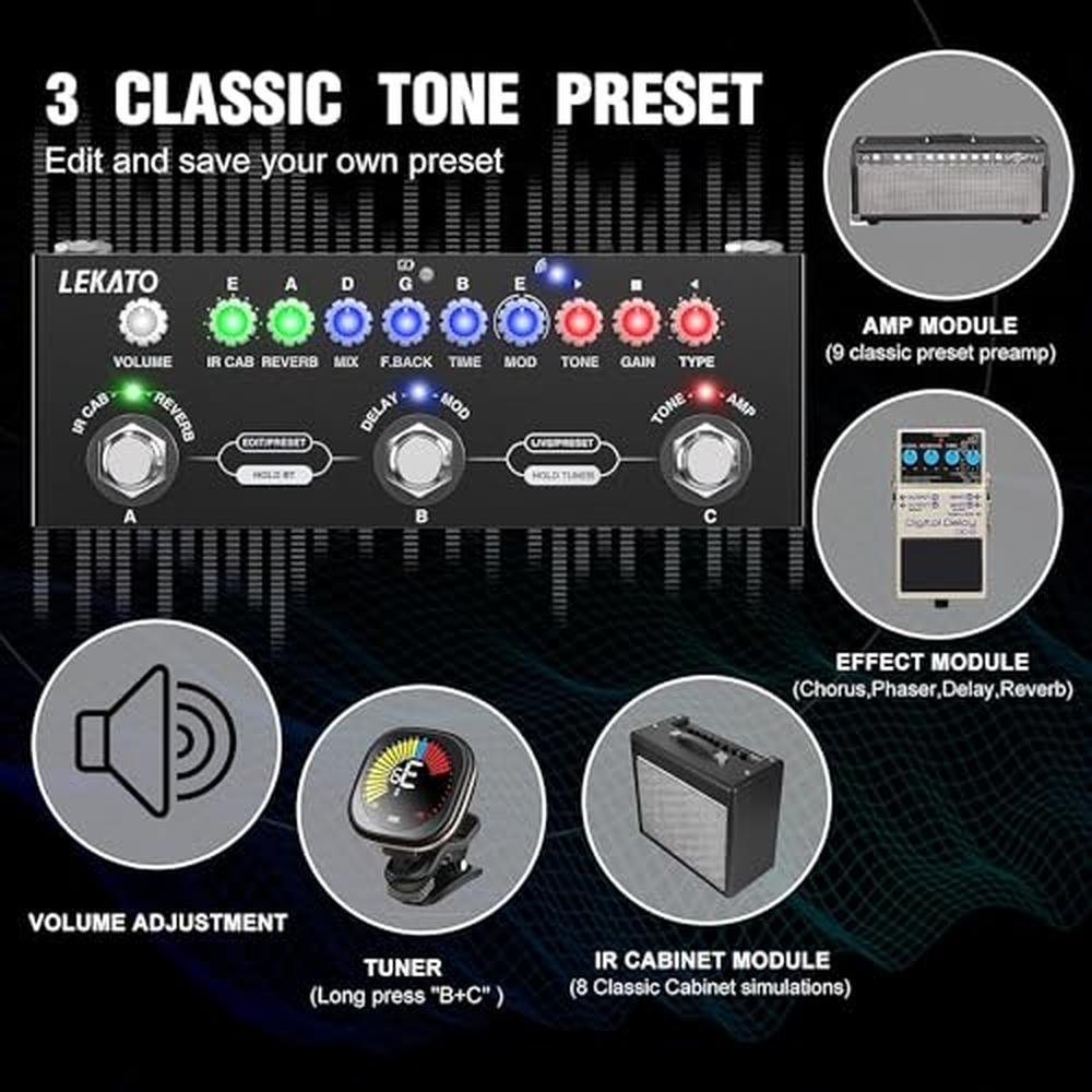 LEKATO Multi Effects Guitar Pedal – Side View