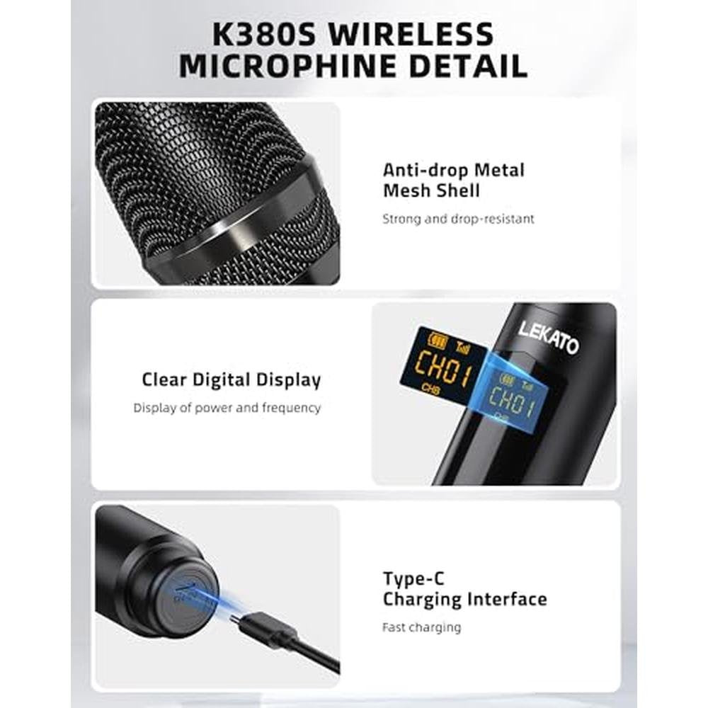 LEKATO Wireless Microphone: 2.4GHz Rechargeable Dual – Close-up Detail