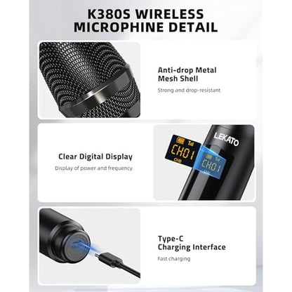 LEKATO Wireless Microphone: 2.4GHz Rechargeable Dual – Close-up Detail