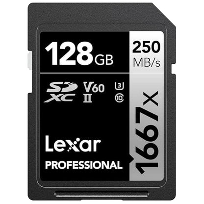 Professional Lexar: Lexar 128GB 1667X SD Card UHS-II C10 U3 – Front View