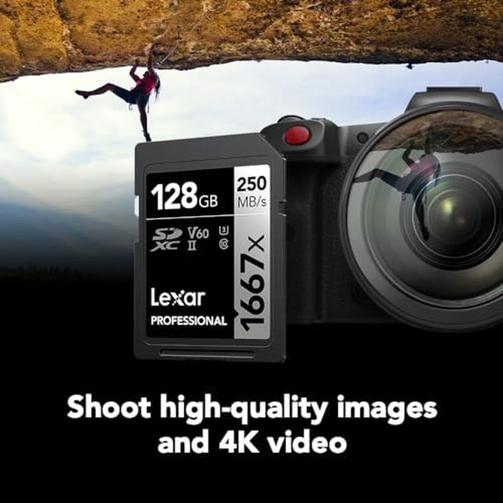 Professional Lexar: Lexar 128GB 1667X SD Card UHS-II C10 U3 – Close-up Detail