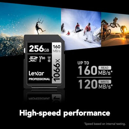 Lexar 256GB: Professional 1066x SD Card UHS-I C10 U3 V30 – Side View