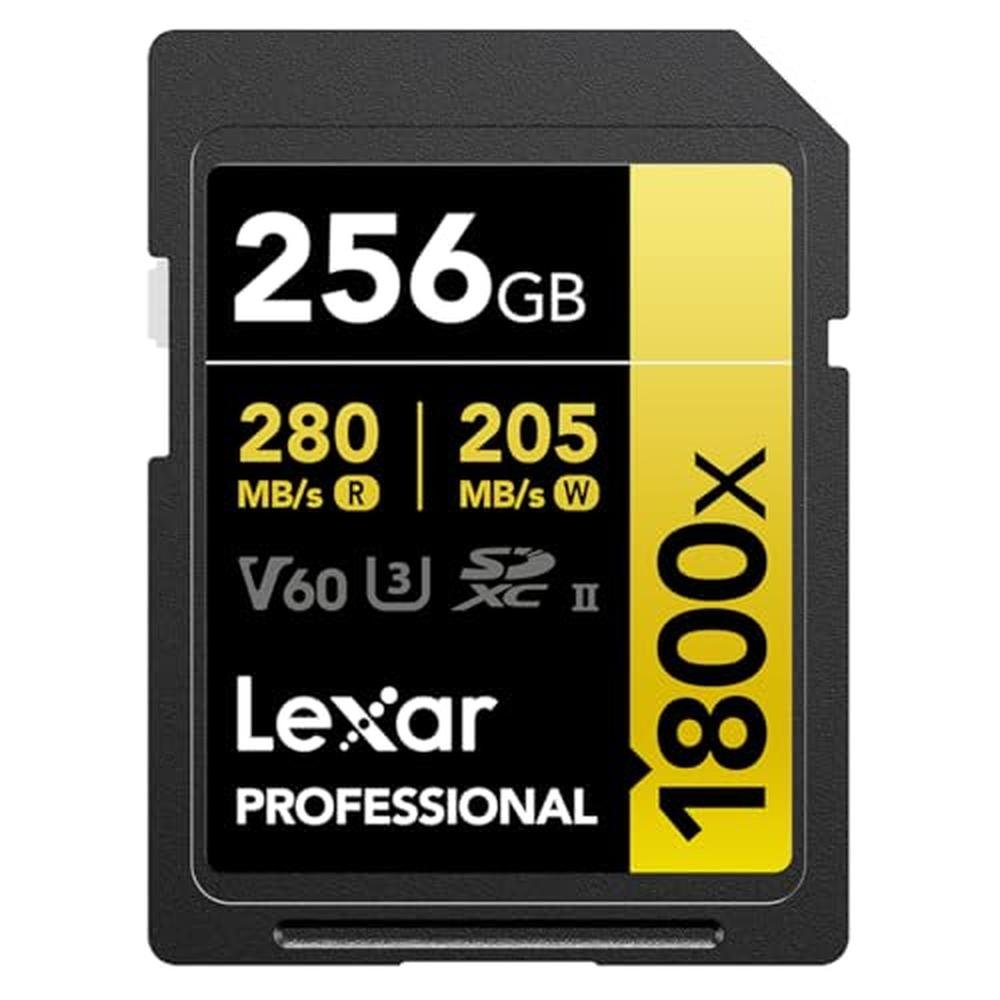 Lexar 256GB: Professional 1800x UHS-II SDXC Memory Card – Front View