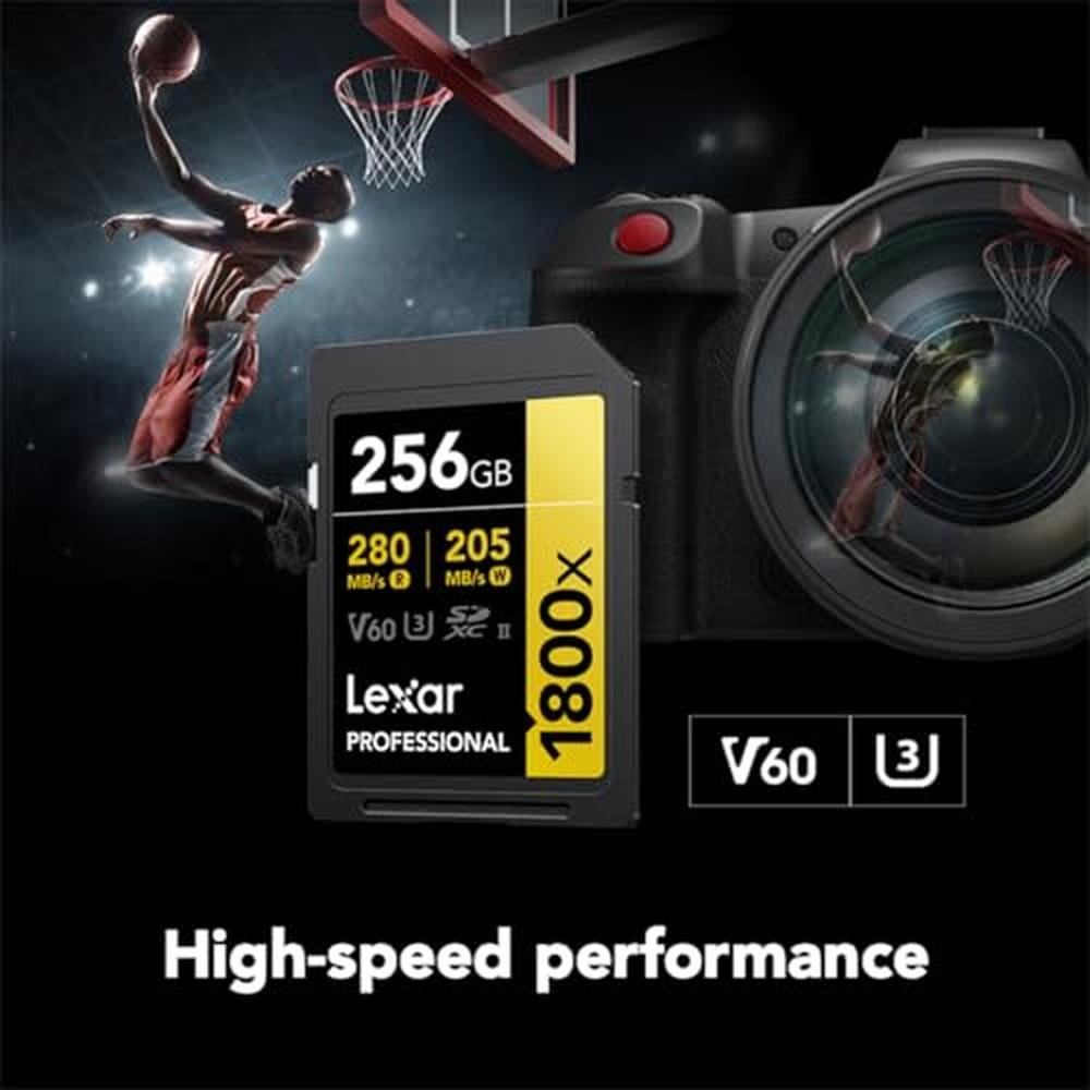 Lexar 256GB: Professional 1800x UHS-II SDXC Memory Card – Close-up Detail