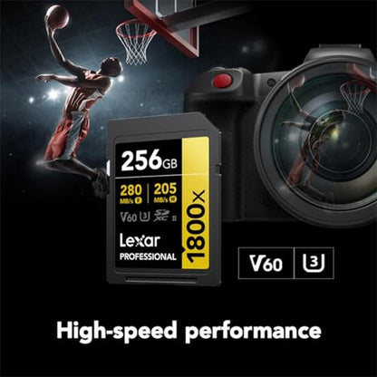 Lexar 256GB: Professional 1800x UHS-II SDXC Memory Card – Close-up Detail