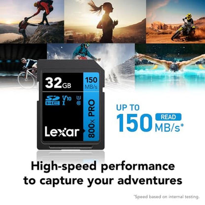 Lexar 32GB: Lexar 800x Pro SD Card UHS-I C10 U1 V10 4K Up – Side View